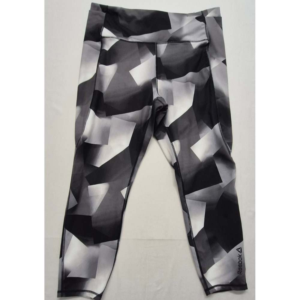 NWT Reebok Black White Geo Print 7/8 High Rise Work Out‎ Leggings Women's XXL